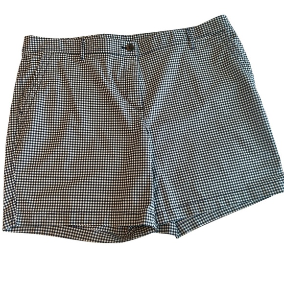 Talbots Shorts Gingham Relaxed Chino Navy Blue White Check Plus size 16 W - Picture 1 of 11
